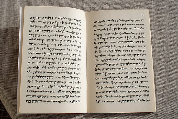 boek, Tibetaanse, lezing, taal, tekens, Open boek, calligrathy