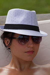 femeie, pălărie, fată, de sex feminin, atractive, ochelari de soare, nuante