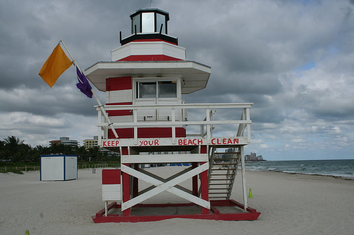 Bay watch, Miami beach, Florida, pláž, nábřeží, Panorama