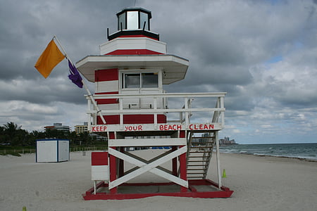 Bay watch, Miami beach, Florida, Plaża, Waterfront, Skyline