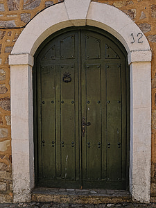 portas duplas, preto, entrada, saída, edifício, em arco, arquitetura