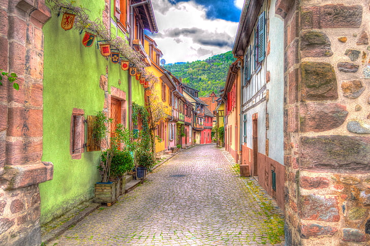 Kaysersberg, Alsace, Frankrig, Fotofilter, filter, arkitektur, Street