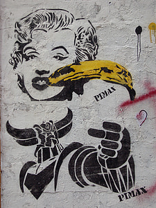 graffiti, street art, urban, paint, wall, grunge, marylin monroe