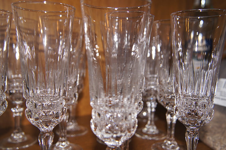 wine glasses, crystals, crystal glasses, glass, a glass of, transparent, set