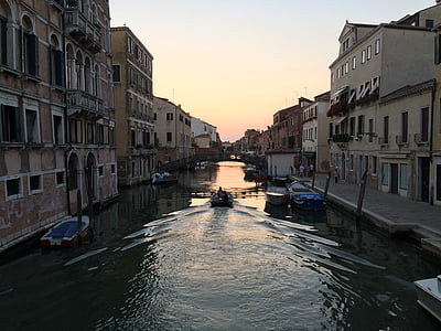 venice, channel, boot, gondola, homes, afterglow, italy