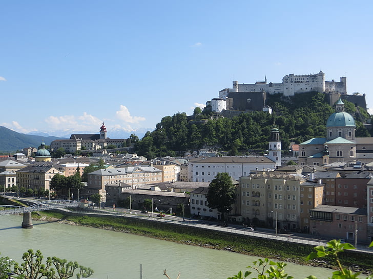 Salzburg, tvrđava, utvrda Hohensalzburg, reper, pogled na grad, Austrija, grad
