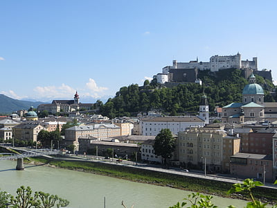 Salzburg, fæstning, Hohensalzburg-fæstningen, vartegn, udsigt over byen, Østrig, City