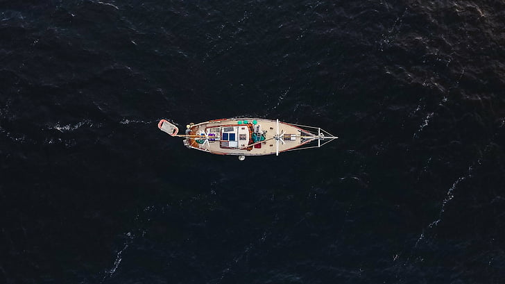 Luftbild, Foto, Boot, Meer, Ozean, Wasser, Schiff
