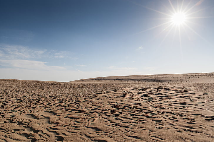 desert, sky, sand, dunes, dry, sun, sunray