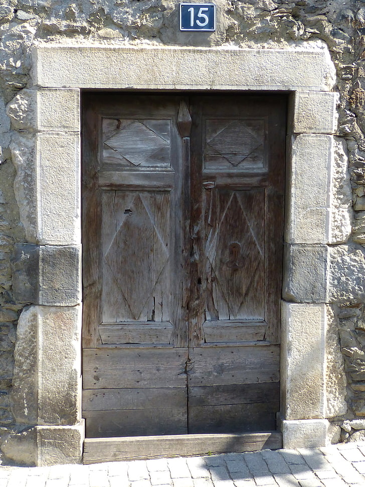 ajtó, portál, régi, faragott kő, Vielha, val d'aran