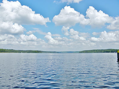 Λίμνη, νερό, σύννεφα, μπλε, φύση, τοπίο, διάθεση