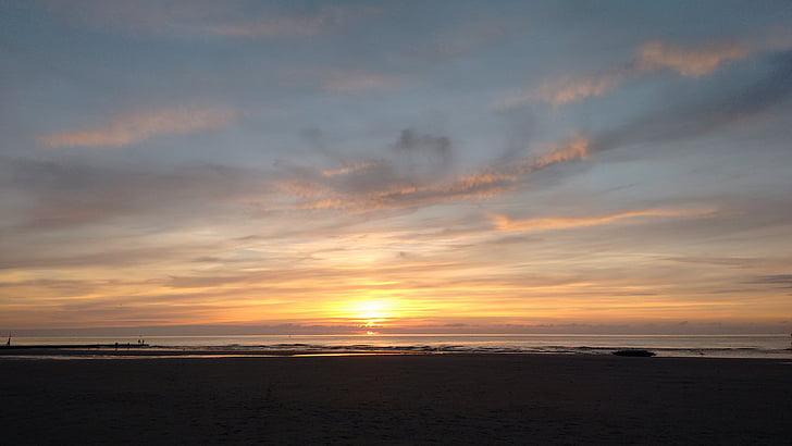 havet, stranden, solen, solnedgång