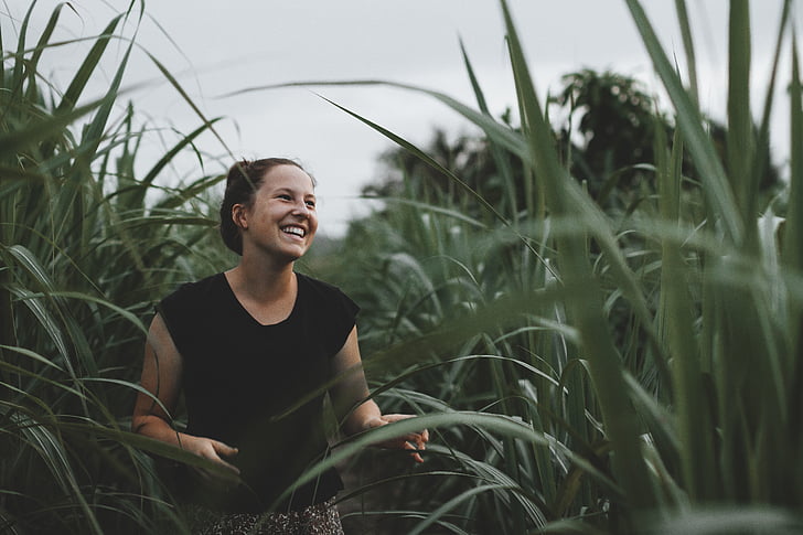 people, woman, happy, smile, nature, field, green