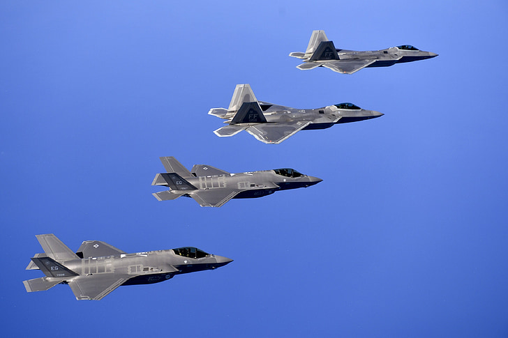 military raptors, jets, f-22, airplanes, planes, fighters, flying
