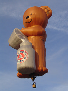 αερόστατο ζεστού αέρα, μπαλόνι, αρκούδα, φέρουν το εμπορικό σήμα, διαφήμιση, Αστείο, ελεύθερου χρόνου