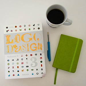 koffie, ontwerp, logo, Notebook, Lance, kantoor aan huis, Business