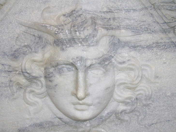 ansigt, relief, marmor, gamle, grav, relikvieskrin