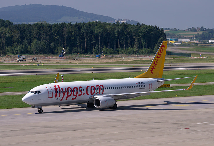 fly, Boeing 737-800, Pegasus, lufthavn, Zurich, ZRH, flyplassen zurich