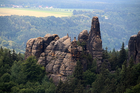 撒克逊瑞士, 易北河砂岩山, 德国, 岩石, 爬上, 易北河 schrammsteine, 自然