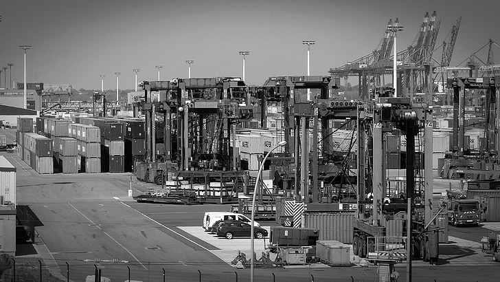 trafik, port, transport, container, Hamborg, lastning, kraner