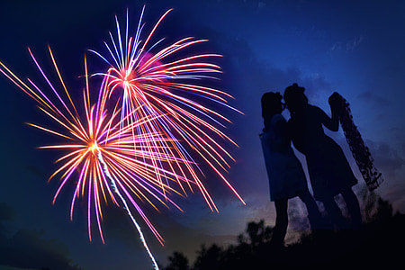 fireworks, silhouette, night, celebration, holiday, fourth of july, awe