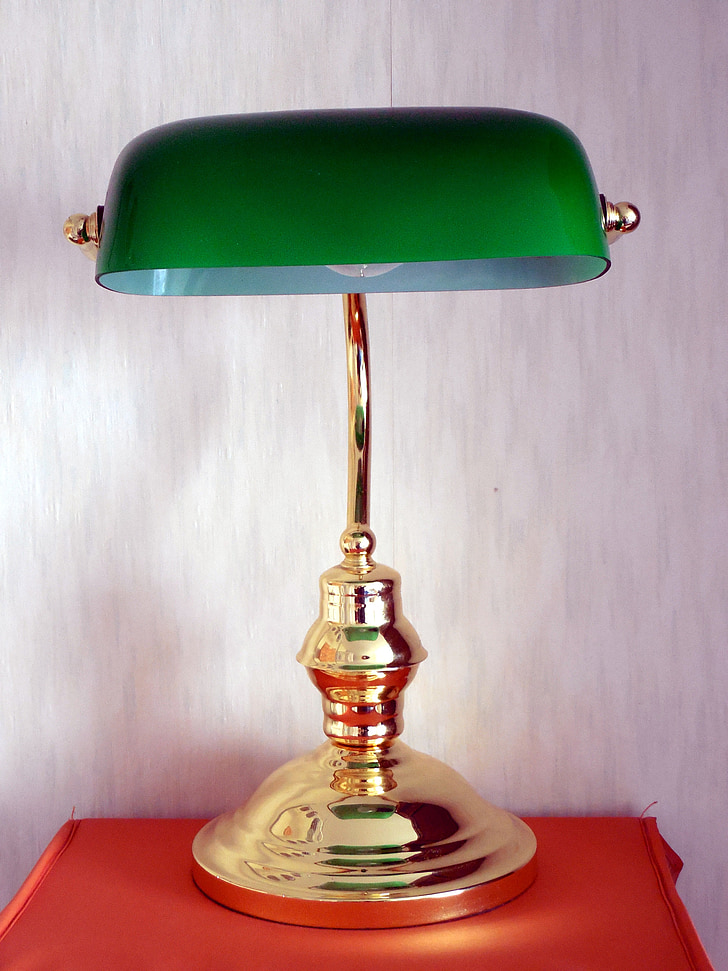 bordlampe, lampe, skinnende, lampeskærm, dekorative, retro, gamle