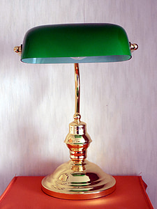 bordlampe, lampe, skinnende, lampeskjerm, dekorative, retro, gamle