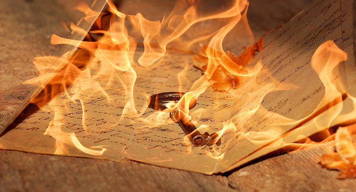 писма, стар, ръкописен текст, ключ, огън, пламък, огън - природен феномен