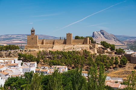 Andaluzia, Espanha, paisagem, cenário, Castelo, Marco, céu