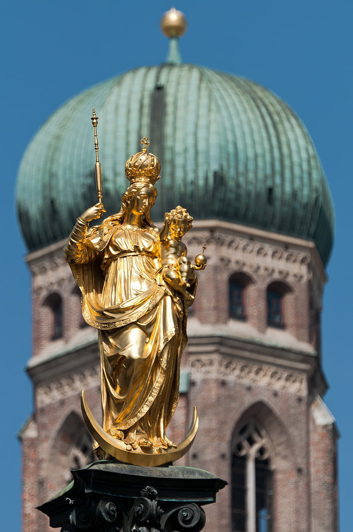 München, Frauenkirche, Marienplatz, standbeeld, Beieren, Stadhuis, UI koepels
