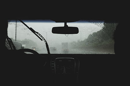 Foto, bil, panelet, vind, skjold, regnfull, dag