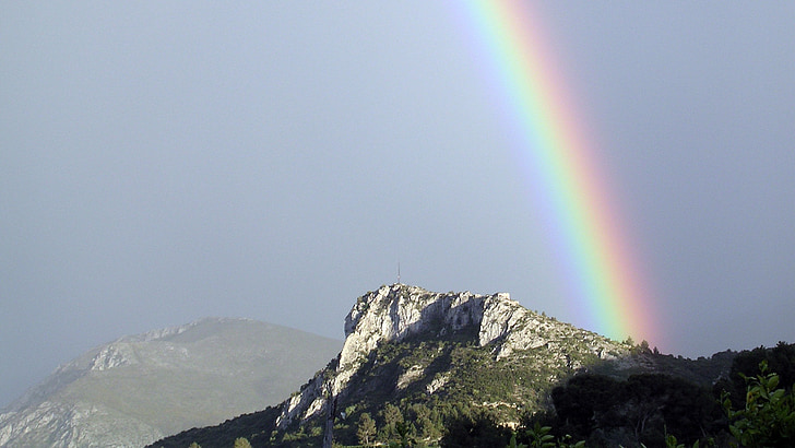 rainbow, mountain, pego, landscape, nature