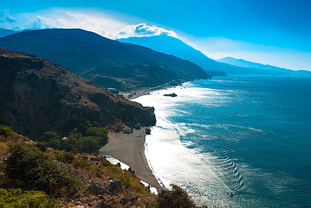 crete, preveli, holidays, cove, sea, water, beach