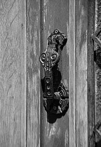 pengetuk, pintu, hitam dan putih, ambang, logam, Kota, besi tempa
