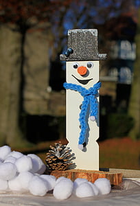 snow man, snow, scarf, christmas, cylinder, hat, snow ball