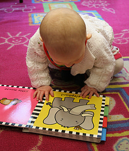 aprendizagem, livro, criança, criança, leitura, bebê, bonito