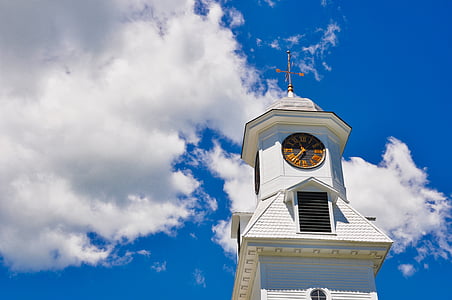 steeple, clock, tower, travel, building, historic, town