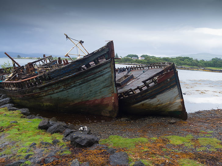 Mull, restos del naufragio, caseta del timón, barco, pesca, Escocia, antiguo