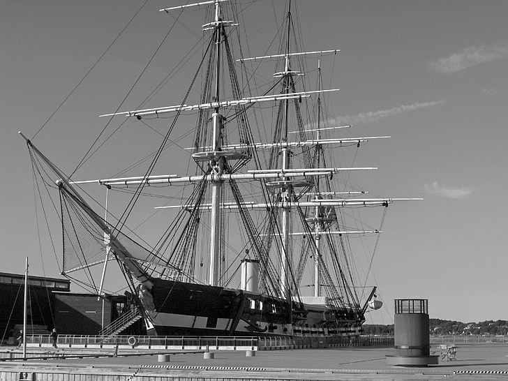 zeilboot, drie-master, nautische vaartuig, zwart-wit, zeilschip, haven, geschiedenis