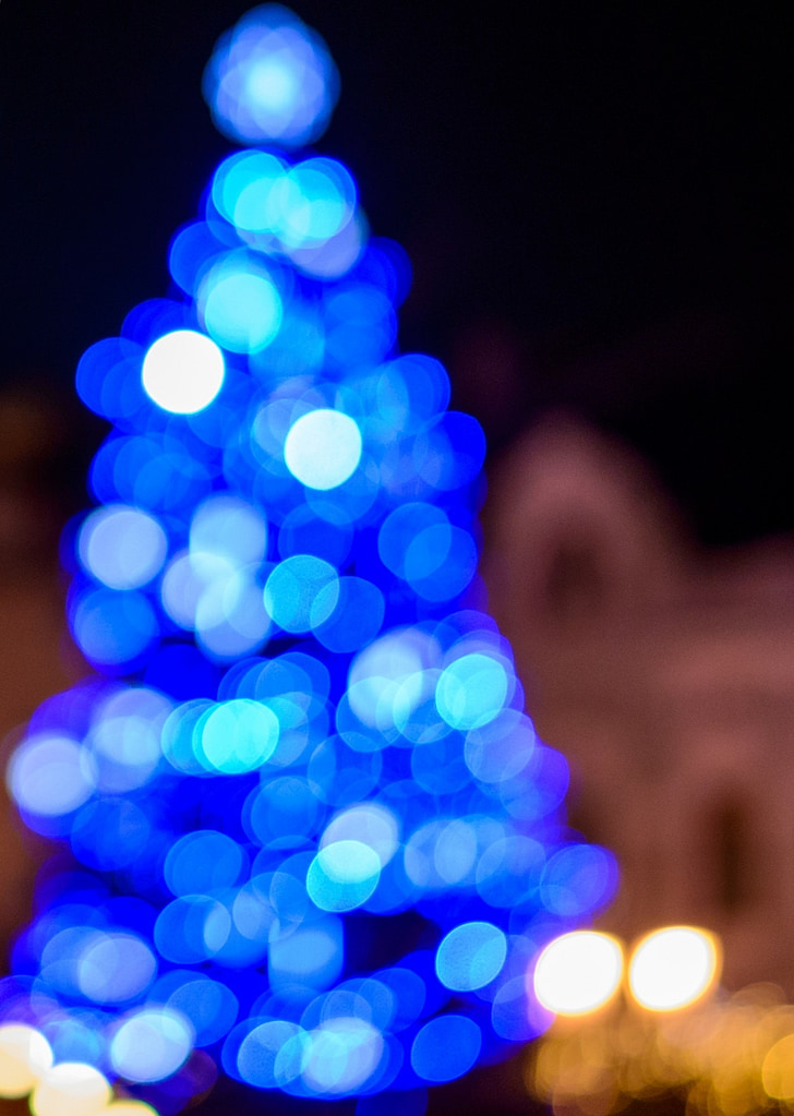 Bokeh, Trang trí Giáng sinh, ánh sáng màu xanh, cây Giáng sinh, Long lanh, sáng sủa, Trang trí