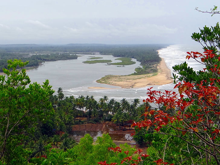 Mar Arábico, Rio Sumana, Praia de ontinene, Karnataka, Índia, paisagem, natureza selvagem