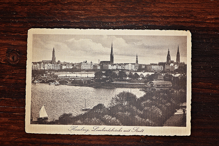 Pohľadnica, Hamburg, staré, Antique, Vintage, opotrebované, Zavrieť