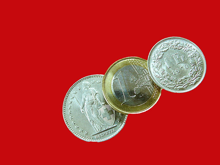 švýcarské franky, švýcarský Frank, eura, euromince, peníze, Měna, mince