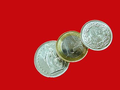 schweiziska franc, Schweizisk franc, euro, euromynt, pengar, valuta, mynt