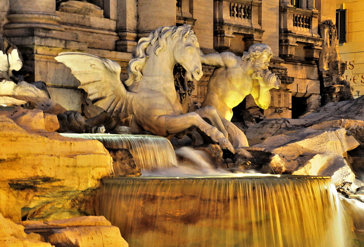 Roma, Fontana di trevi, Statuia, Fontana, statui, vechi, capitala