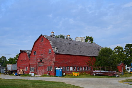 červená stodola, farma, stodola, červená, venkova, země, zemědělství
