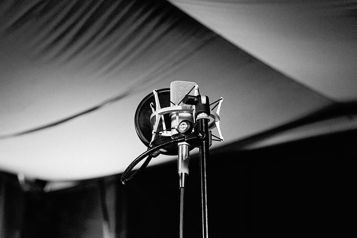 microphone, music, record, condenser, pop, filter, black and white