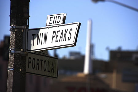 znak, ulice, svetlobe, Twin peaks, kovine, stolpec, nebo