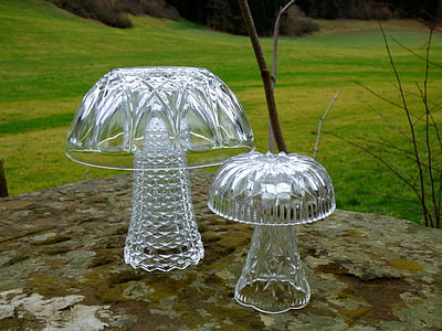 蘑菇, 玻璃蘑菇, 装饰, 气氛, 玻璃物体, 吹, 花园
