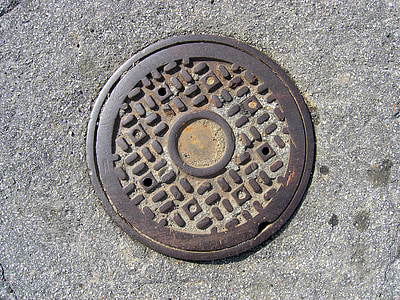 manhole, street, asphalt, cast, iron, sewer, metal